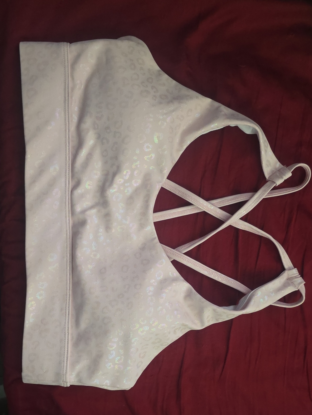 ZYIA White Iridescent Leopard Sports Bra with Crisscross Back